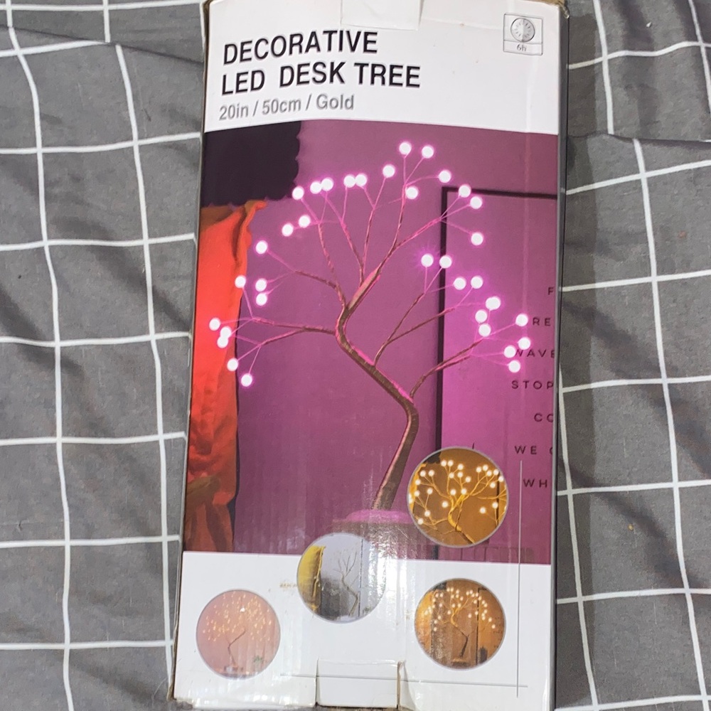 Decorative LED Desk Tree - Gold and Pink